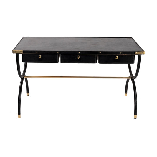 Jacques Adnet – Bureau à trois tiroirs en cuir noir – vue 2