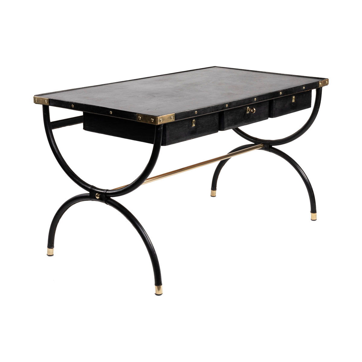 Jacques Adnet – Bureau à trois tiroirs en cuir noir – vue 3