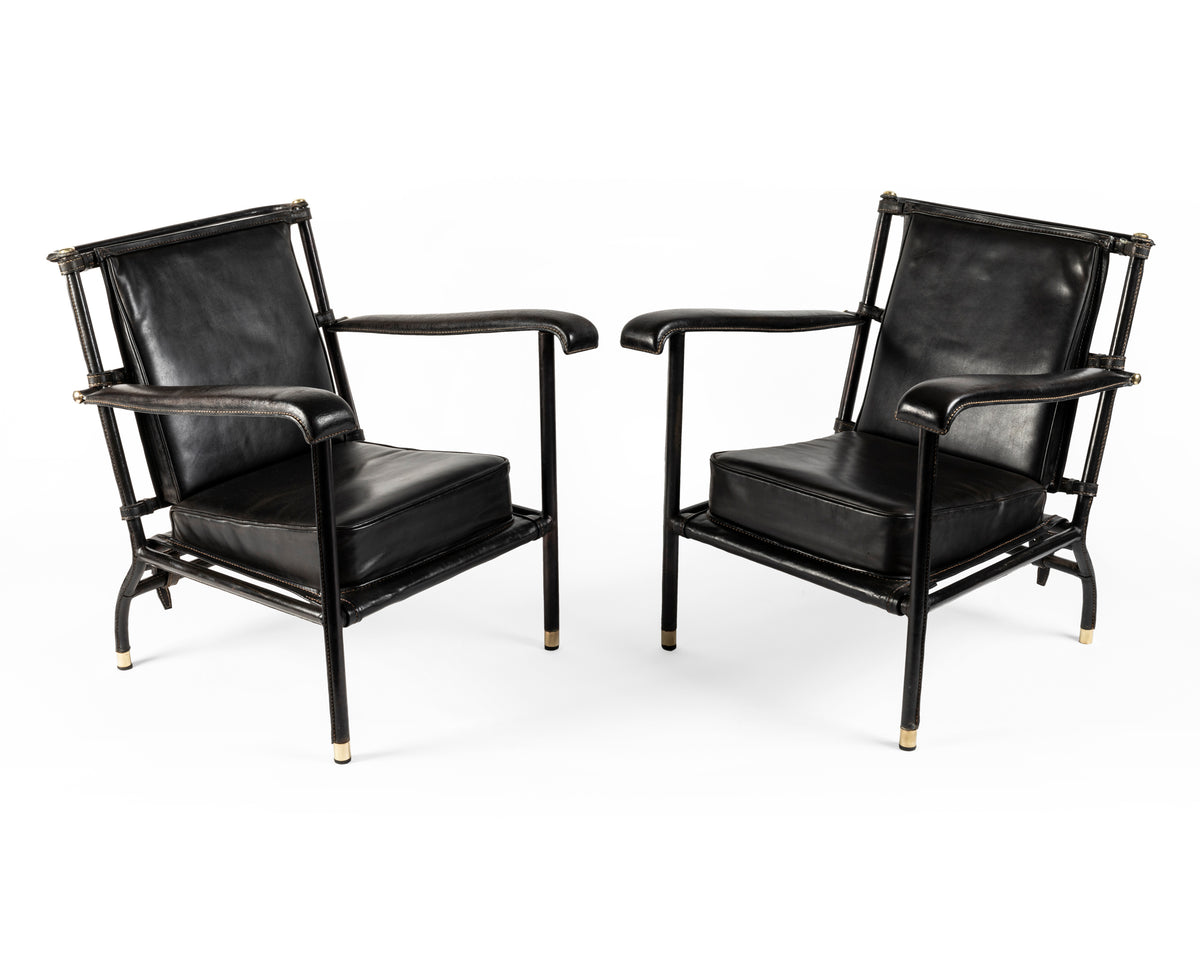 Jacques Adnet – Paire de fauteuils à ceintures – vue 2