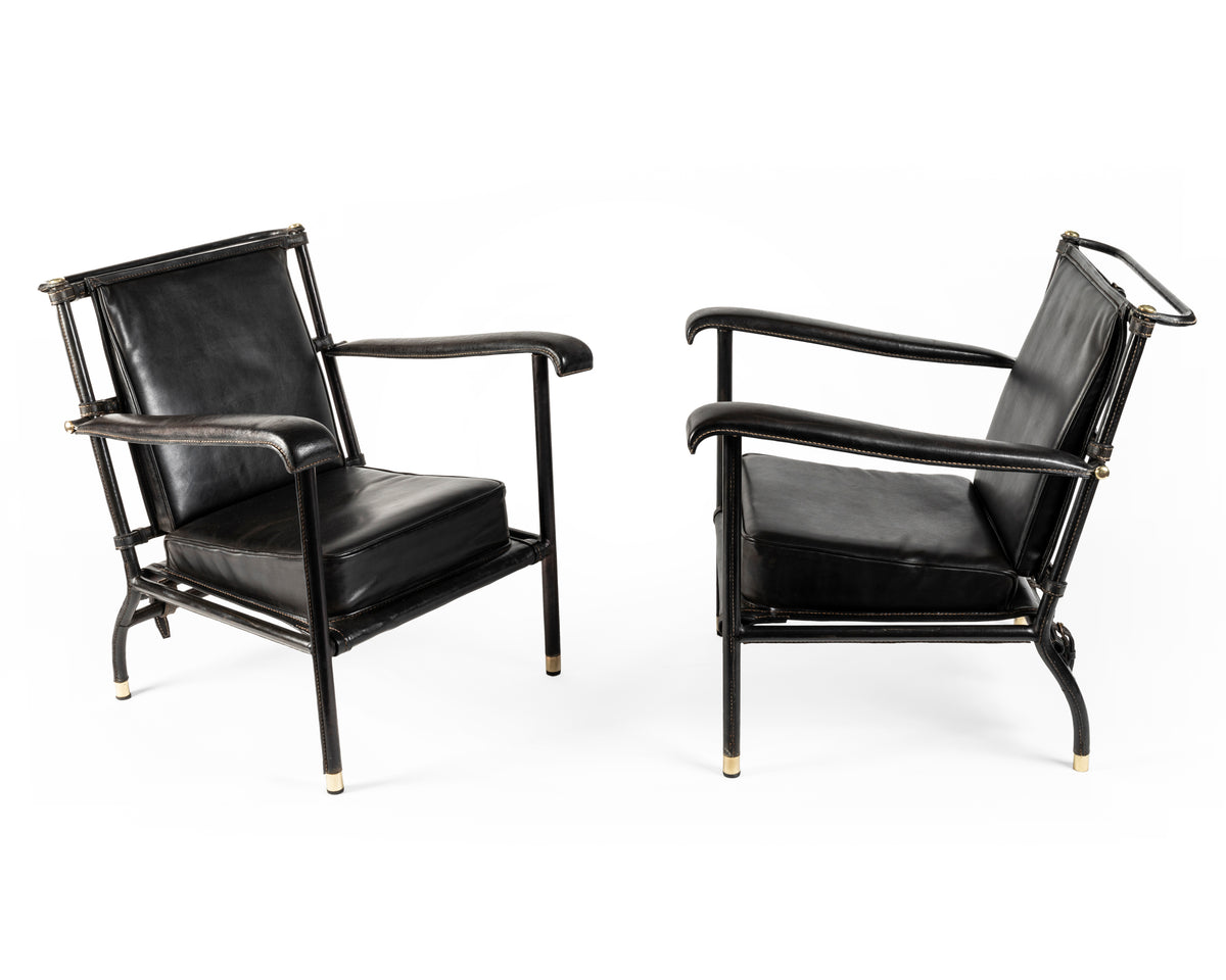 Jacques Adnet – Paire de fauteuils à ceintures – vue 4