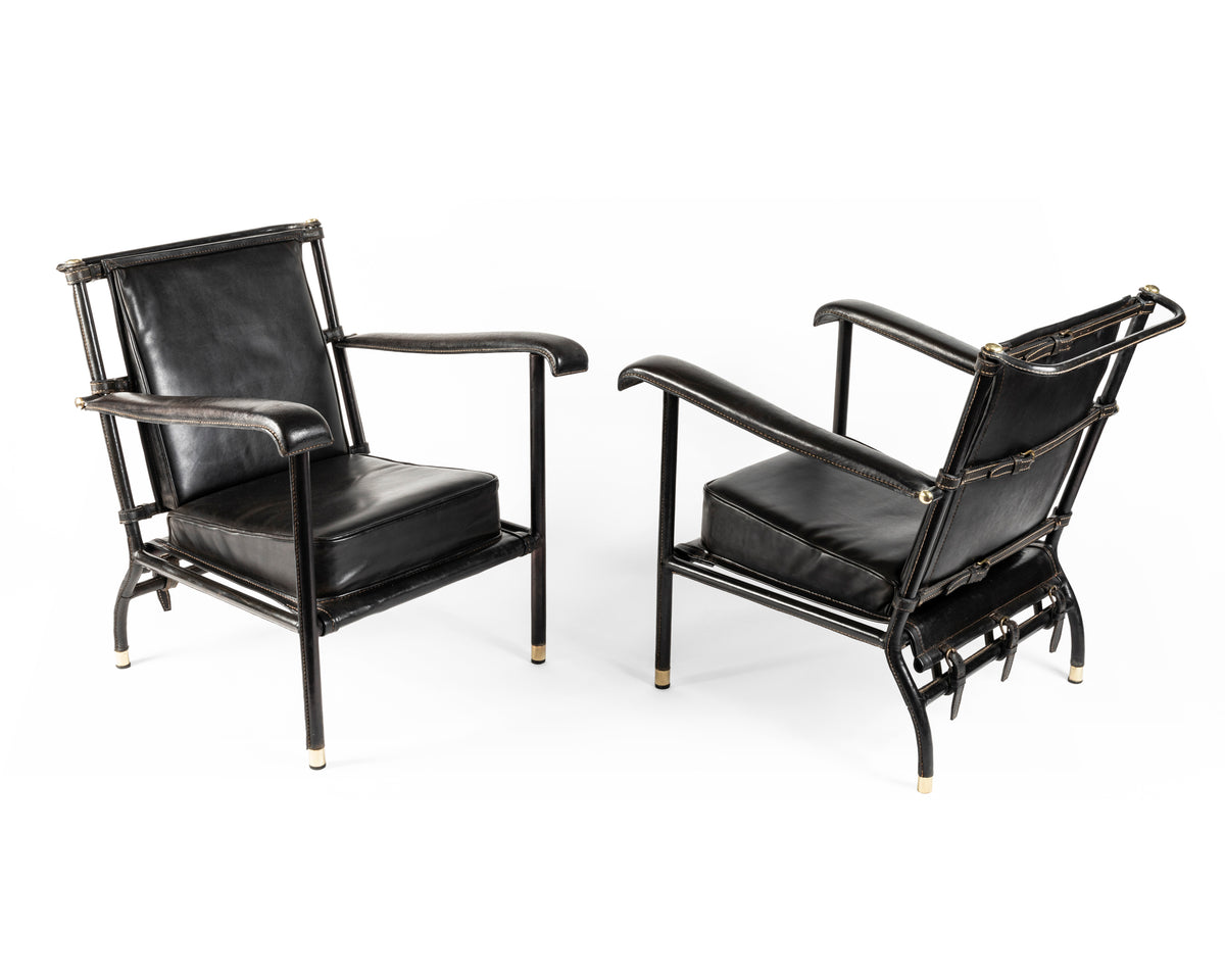 Jacques Adnet – Paire de fauteuils à ceintures – vue 5