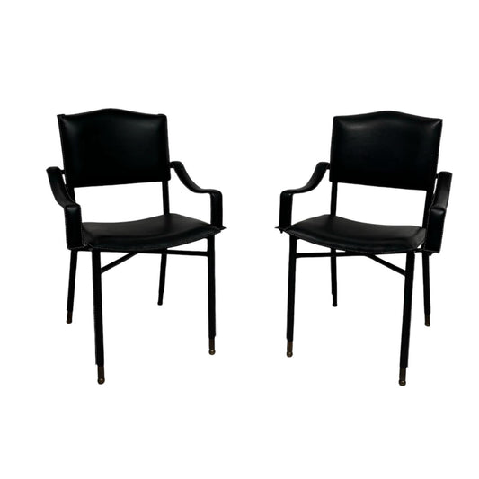 Jacques Adnet – Paire de fauteuils en métal et cuir – vue 2