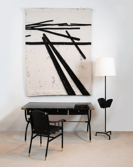 Bernar Venet, tapisserie « Lignes droites – Dispersions », vue en situation