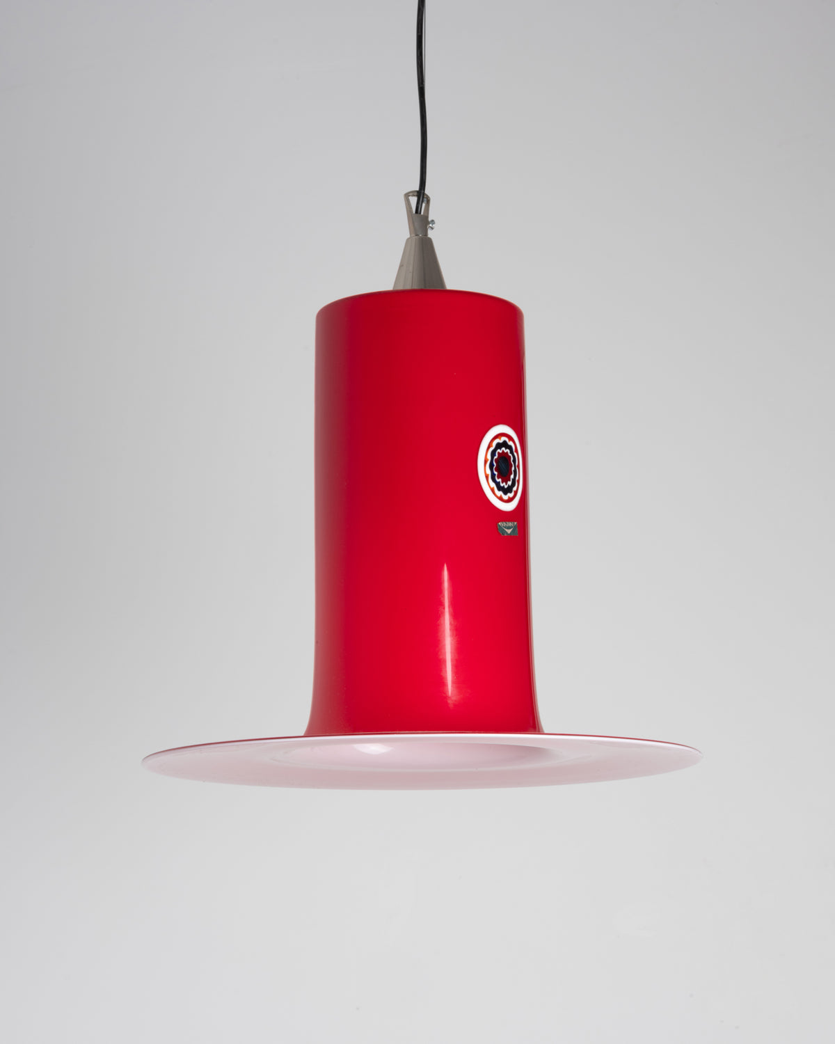 Alessandro Pianon for Vistosi, red Lattimo pendant light in Murano glass, circa 1960