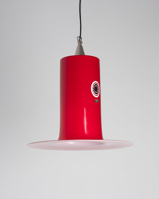 Alessandro Pianon pour Vistosi, suspension Lattimo rouge en verre de Murano, circa 1960