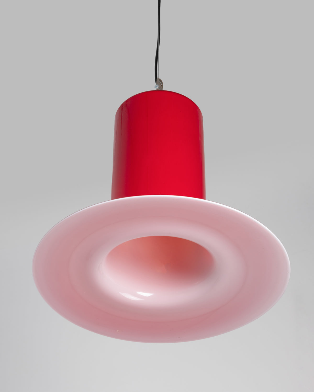 Pink opaline glass brim, Lattimo pendant light by Vistosi