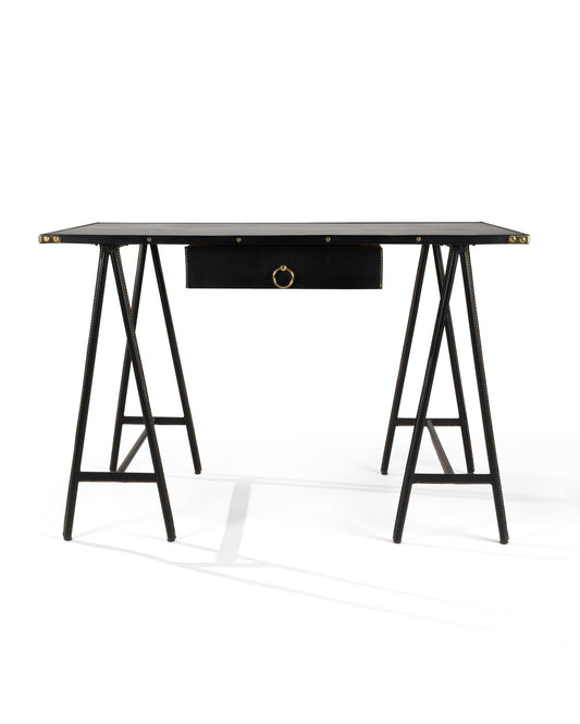 Jacques Adnet – Bureau tréteaux noir – vue d'ensemble