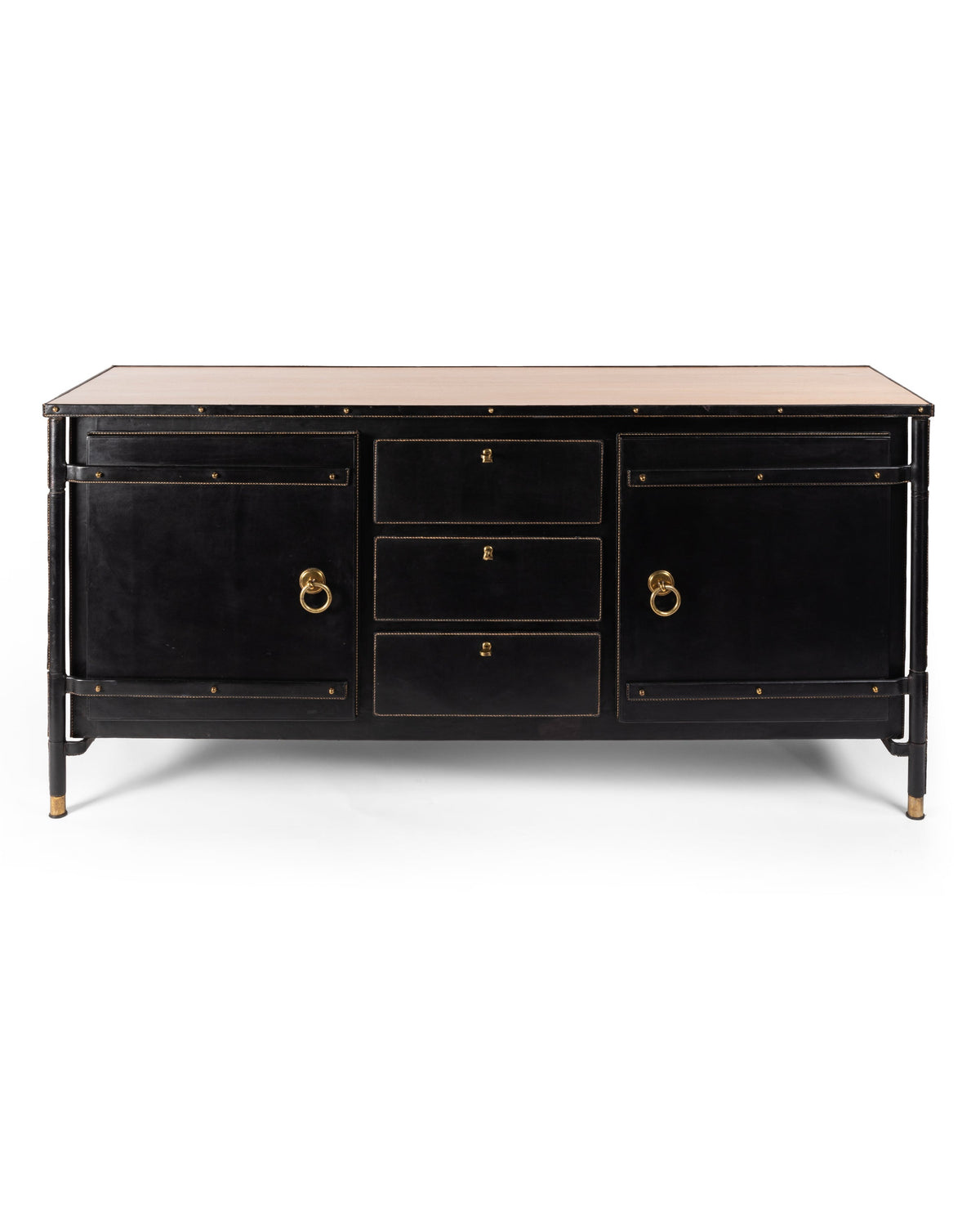 Jacques Adnet – Enfilade en cuir noir – vue d'ensemble