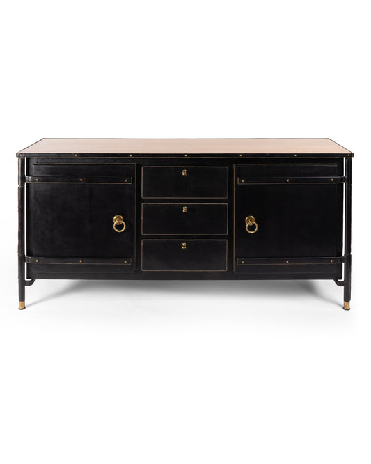 Jacques Adnet – Enfilade en cuir noir – vue d'ensemble
